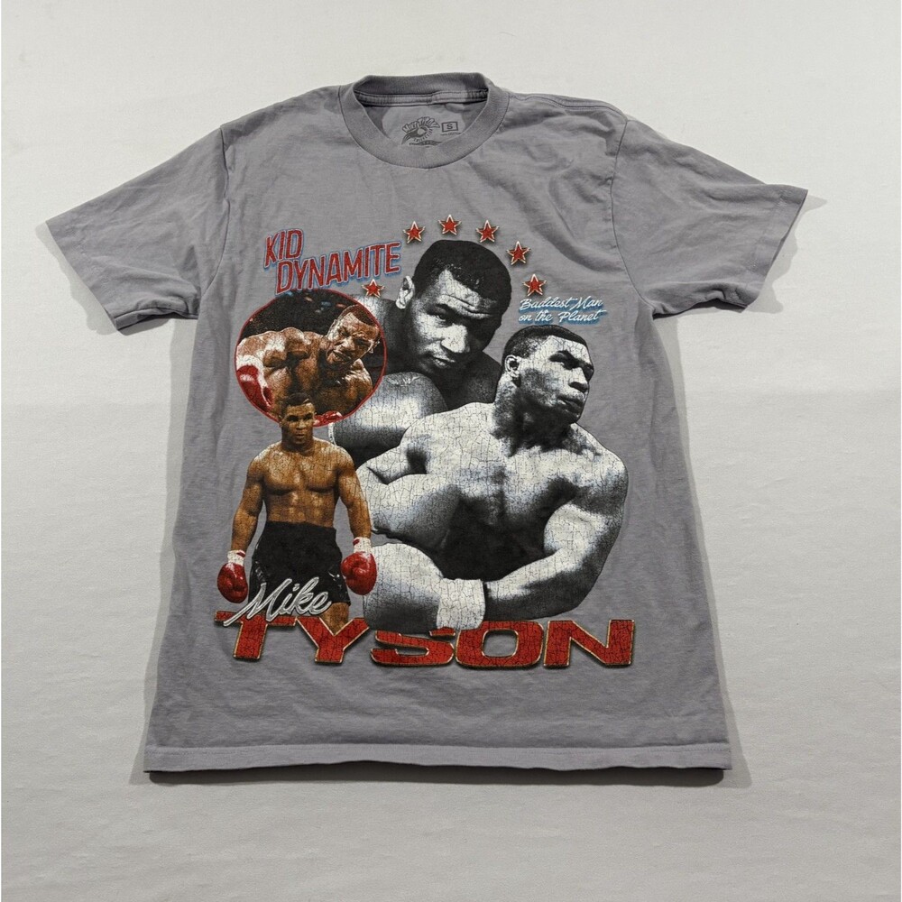 Mike Tyson T-Shirt Kid Dynamite Boxing Rap Print Graphic Tee Grey Cotton Sz S